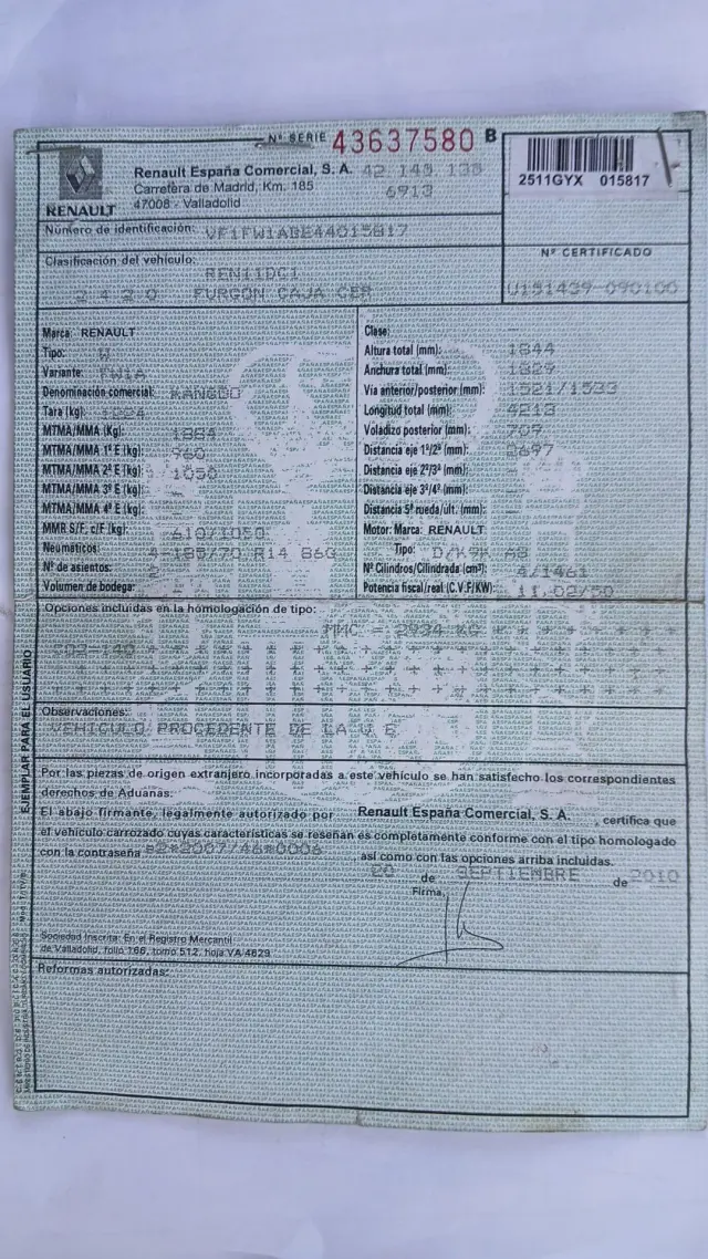 Subasta de otros Renault Kangoo el 6 de abril de 2026
