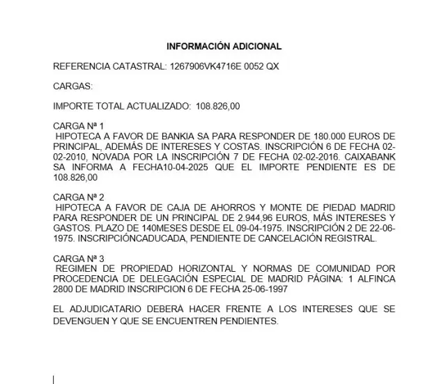 Subasta de vivienda en Madrid el 13 de abril de 2026